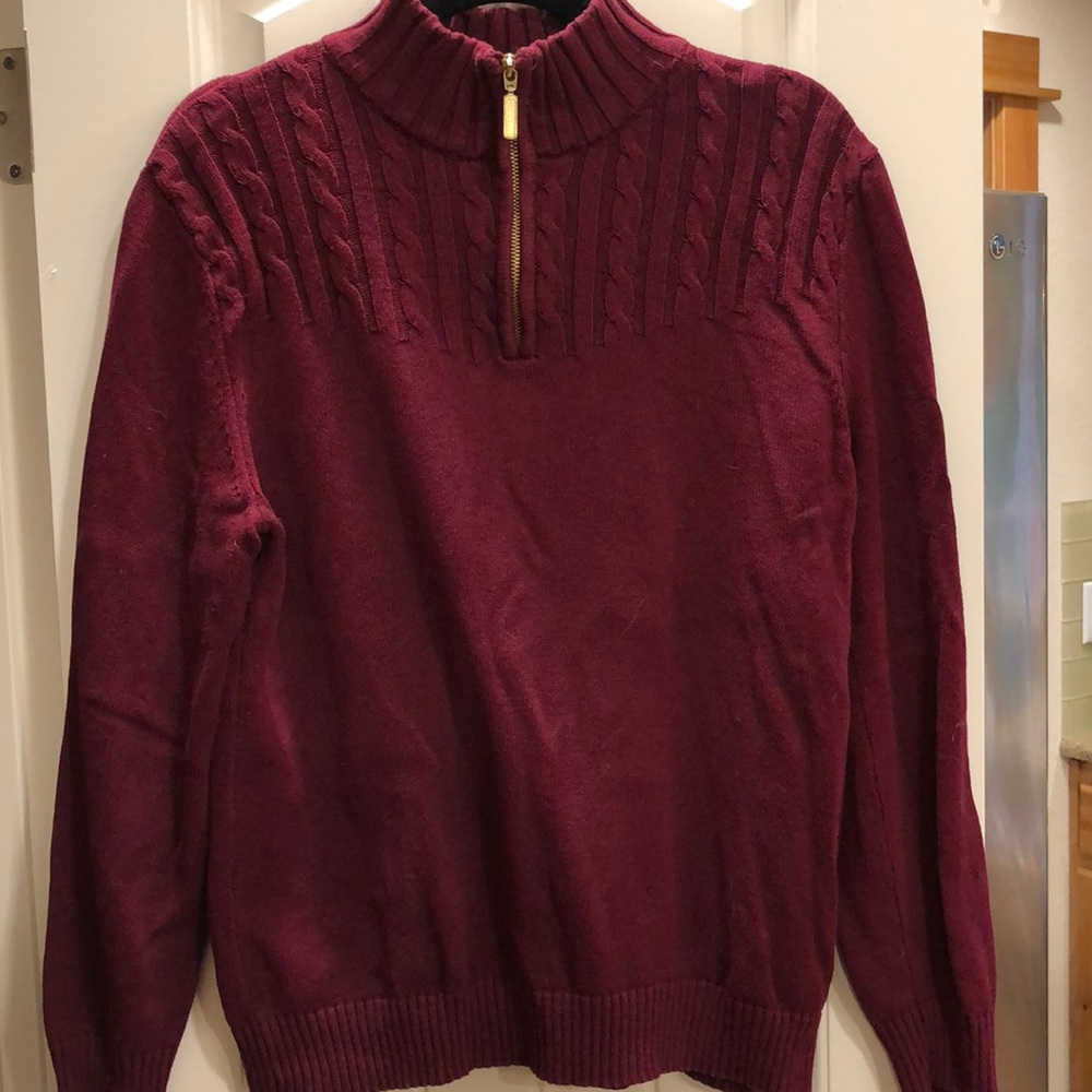 Karen Scott Maroon Cable Knit Mock Turtleneck Half Zip Sweater Size L EUC